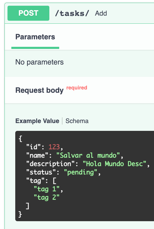 Example data in the schema