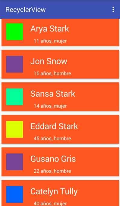 Ejemplo final de Recyclerview