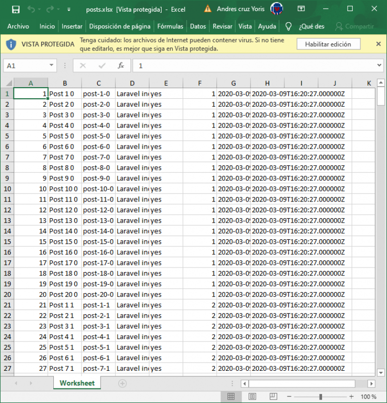 Exportación de Excel vía Laravel
